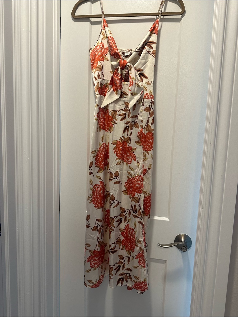 Floral V-Neck Spaghetti Strap Maxi Dress - Cream & Orange